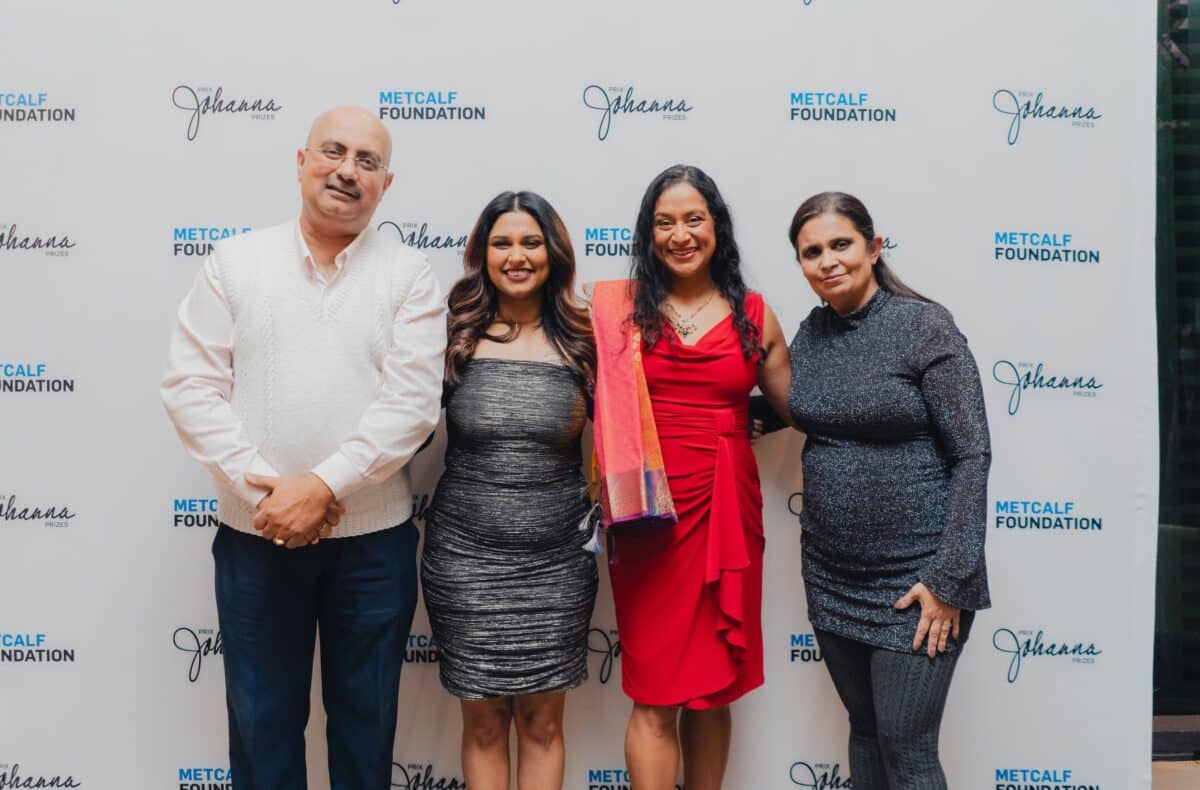 Shirsha Chakraborty with her parents and Suba Sankaran. Photo: Kalila Snow Jan