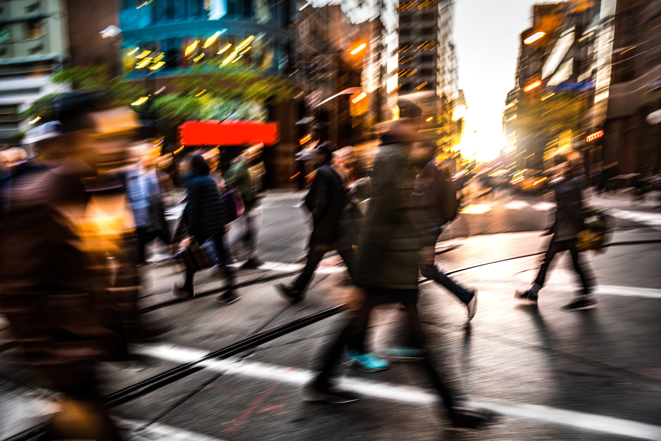 People on the street crossing in Toronto, Canada